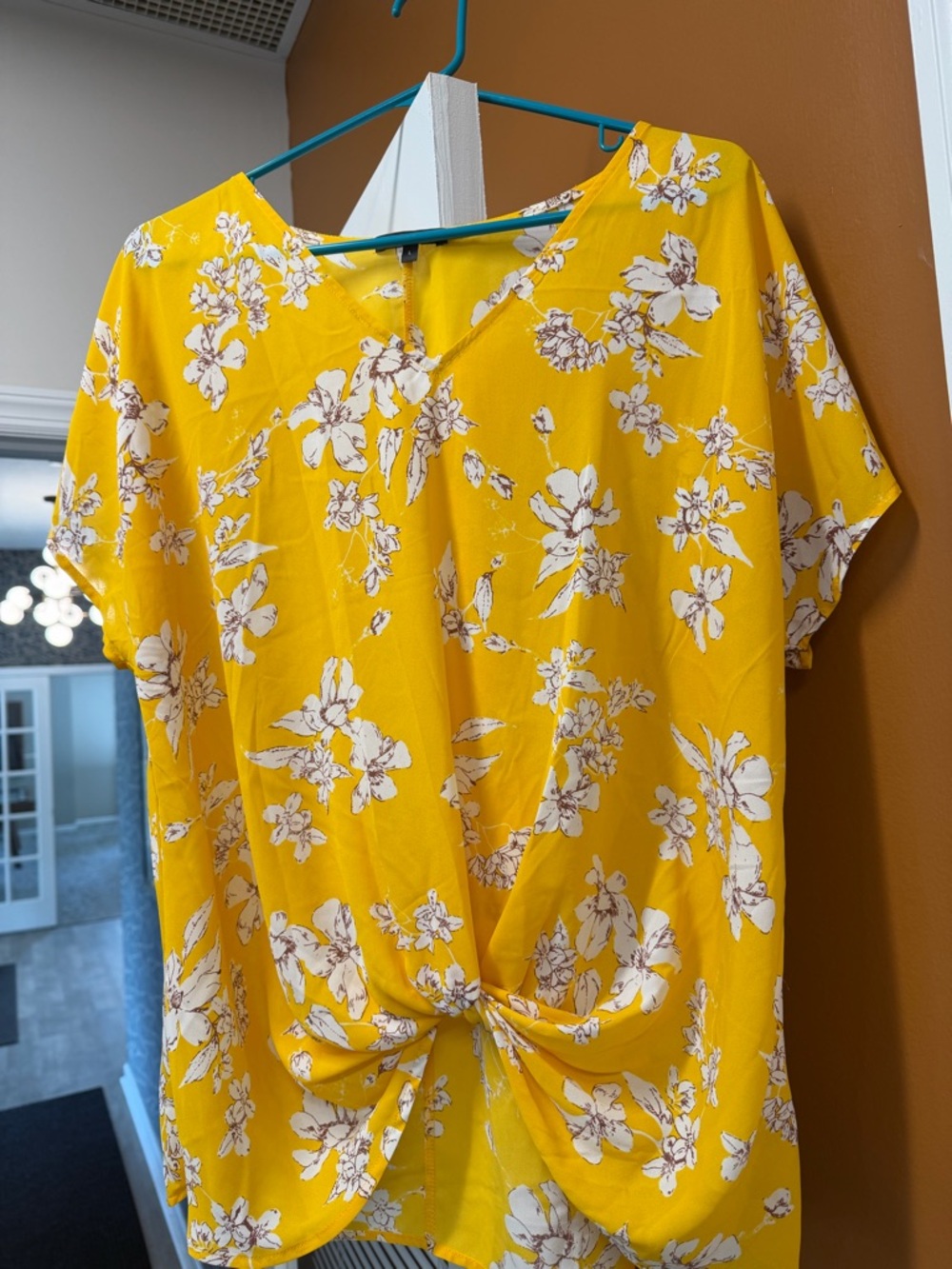 West Kei Yellow Floral Twist-Front Blouse